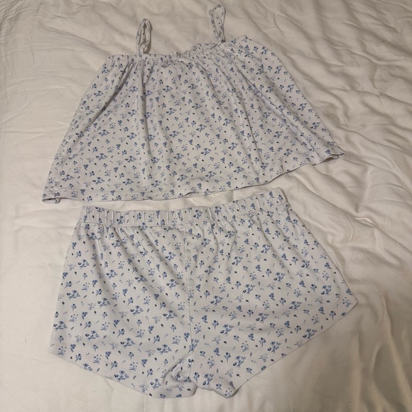 Lake Pajamas Pima Cotton Ruffle Shorts Set French Blue Floral Pajama Set Size M - Picture 15 of 17